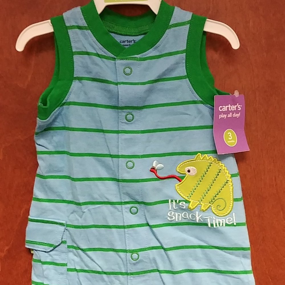 Carter's Romper Blue w/Green Stripes 3mth  NWT